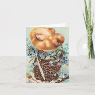Cartão De Festividades Frango de Páscoa Vintage em Não-me-esqueças
