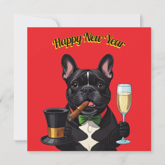 Cartão De Festividades Französische Bulldogge French Bulldog Neujahr (Frente)