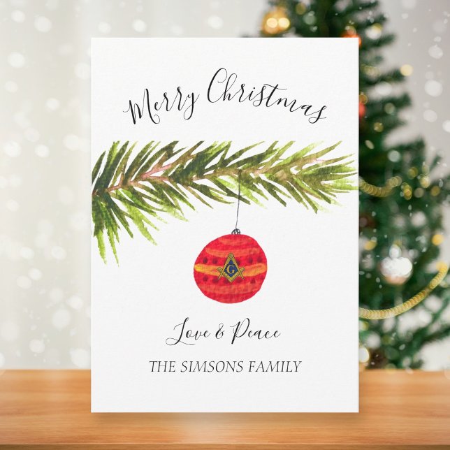 Cartão De Festividades Freemason Masonic Watercolor Felry Christmas (Criador carregado)