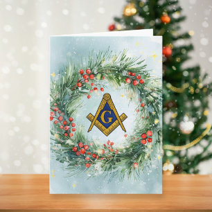 Cartão De Festividades Freemason Masonic Watercolor Wreath de Natal