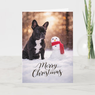 Cartão De Festividades French Bulldog Christmas Snowman
