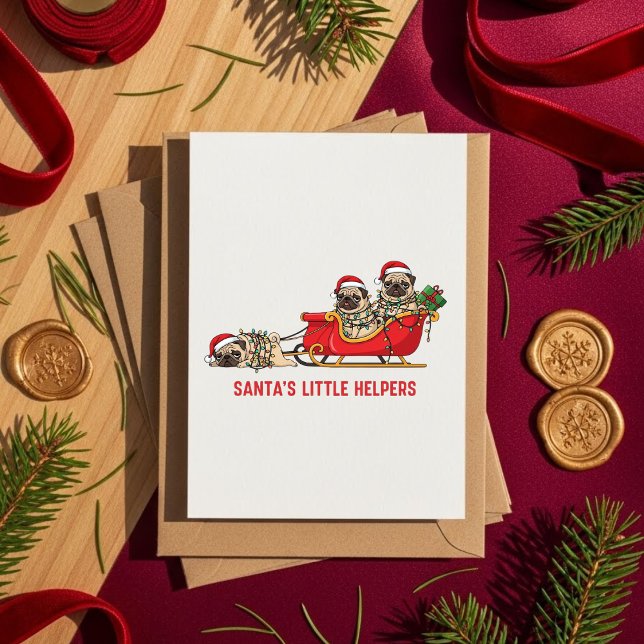 Cartão De Festividades French Bulldog Santa Sleigh – Cute Christmas Card (Criador carregado)