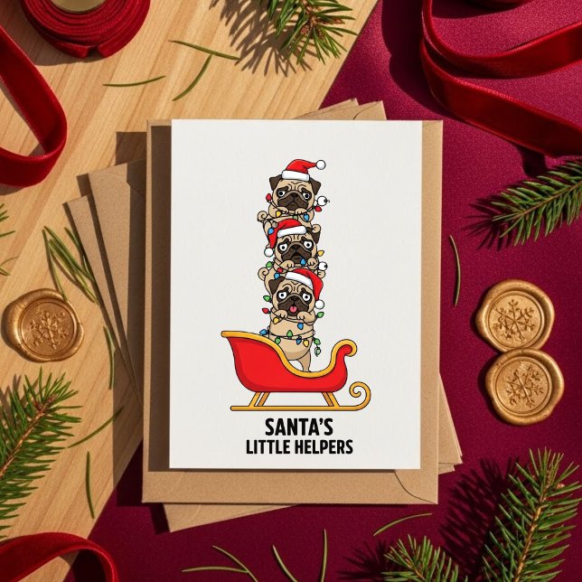 Cartão De Festividades French Bulldog Santa Sleigh Cute Dog  (Criador carregado)