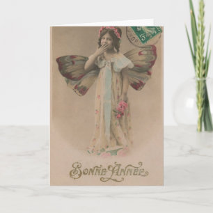 Cartão De Festividades French Happy New Year Fairy Girl Vintage