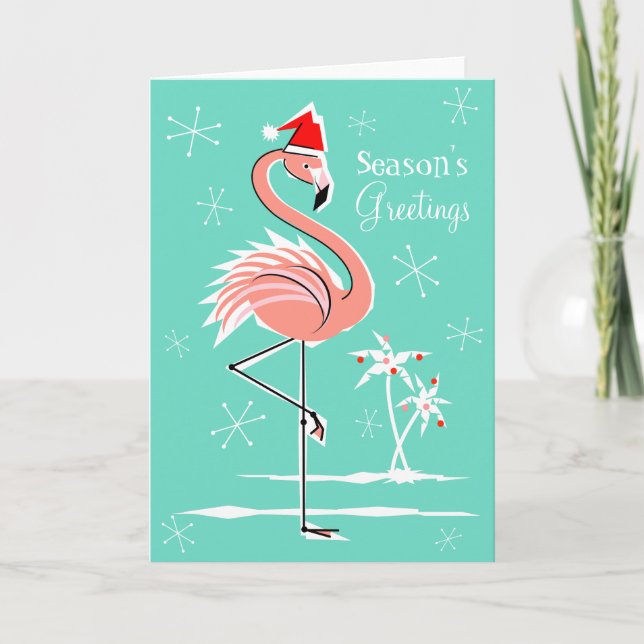 Cartão De Festividades Frente de Saudações de Natal Flamingo Season (Frente)