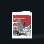 Cartão De Festividades Fresian na neve<br><div class="desc">Fresian na neve perto do celeiro vermelho</div>