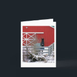 Cartão De Festividades Fresian na neve<br><div class="desc">Fresian na neve perto do celeiro vermelho</div>