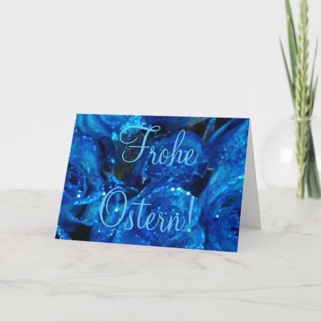 Cartão De Festividades Frohe Ostern German Felz pascoa Card Blue Rosas (Frente)