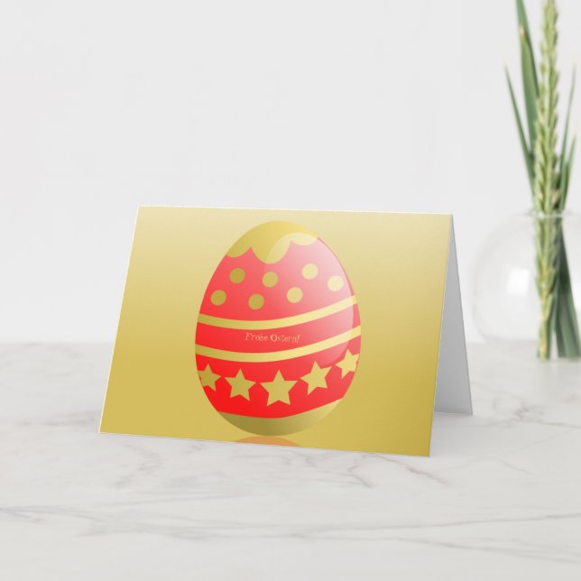 Cartão De Festividades Frohe Ostern German Felz pascoa Egg Red Dourado Ca (Frente)