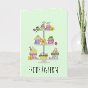 Cartão De Festividades Frohe Ostern Páscoas de aquarela alemã