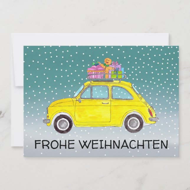Cartão De Festividades Frohe Weihnachten German Christmas Fiat 500 (Frente)