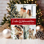 Cartão De Festividades Frohe Weihnachten Photo Collage<br><div class="desc">Este cartão fabuloso de 3 fotos feriadas com "Frohe Weihnachten!" em uma fonte moderna e seu nome de família e ano em uma fonte de boné tradicional clara, ambas em branco e em vermelho, com um retorno correspondente, é perfeito para enviar para sua família e amigos. Todos vão adorar ter...</div>