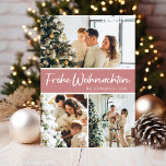 Cartão De Festividades Frohe Weihnachten Photo Collage<br><div class="desc">Este cartão fabuloso de 3 fotos, com "Frohe Weihnachten!" em uma fonte moderna e seu nome de família e ano em uma fonte de boné tradicional clara, ambas em branco em rosa empoeirado e com um retorno correspondente, é perfeito para enviar para sua família e amigos. Todos vão adorar ter...</div>