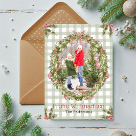 Cartão De Festividades Frohe Weihnachten Watercolor Floral Family Photo
