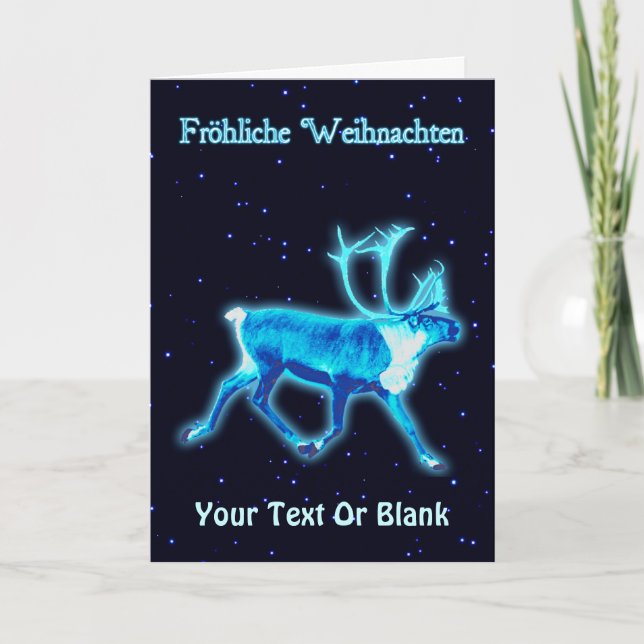 Cartão De Festividades Fröhliche Weihnachten - Azul-Cariou (Reindeer) (Frente)