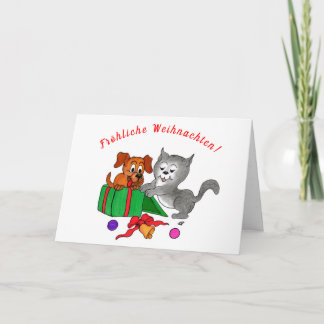 Cartão De Festividades Fröhliche Weihnachten, Hund Katze auf Deutsch