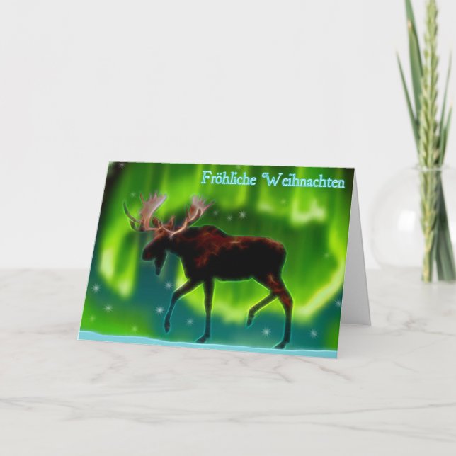 Cartão De Festividades Fröhliche Weihnachten - Luzes do Norte Moose (Frente)
