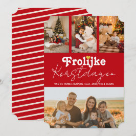 Cartão De Festividades Frolijke Kerstdagen Rood 4 Fotos Kerskaart