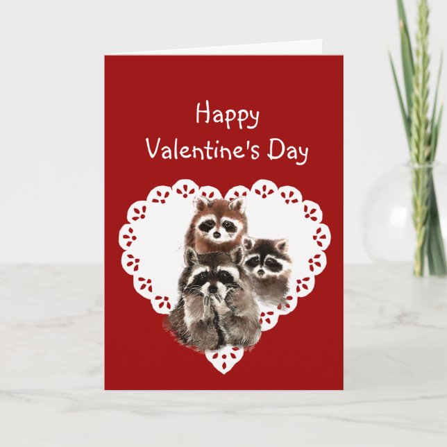 Cartão De Festividades From all of Us Funny Raccoon Valentine (Frente)