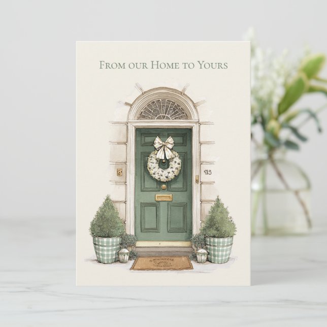 Cartão De Festividades From Our Home to Yours Green Holiday Christmas (Em pé/Frente)