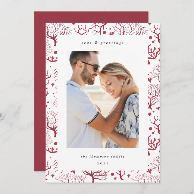 Cartão De Festividades Fronteira de Coral Oceano | Foto vertical (Frente/Verso)