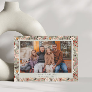 Cartão De Festividades Fronteira Floral Aconchegante Natal Família Neutro