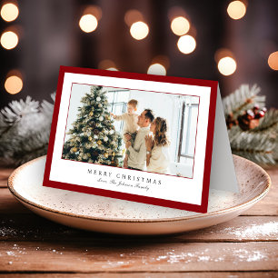 Cartão De Festividades Fronteira Vermelha Mínima Foto Natal Elegante