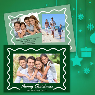 Cartão De Festividades Fronteira Wavy Felry Natal 3 Fotos Verde