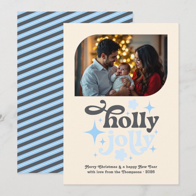 Cartão De Festividades Frosted Morning Modern Blue Christmas Photo (Frente/Verso)