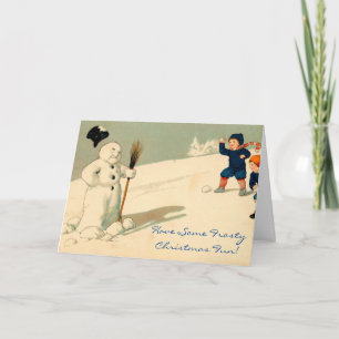 Cartão De Festividades Frosty Christmas Fun Vintage Art Snowman Card