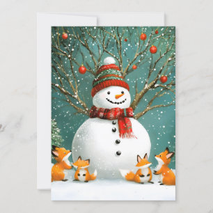 Cartão De Festividades Frosty Winter Whimsnowman Fox Wonderland