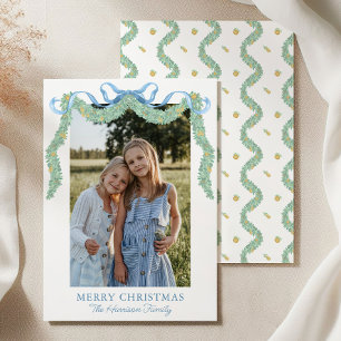 Cartão De Festividades Fruta de Arco Azul de Aquarela Foto de Natal Garla