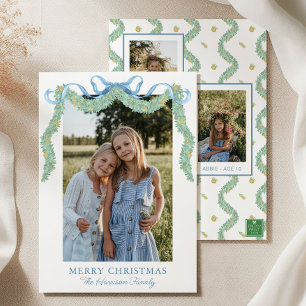 Cartão De Festividades Fruta de Arco Azul de Aquarela Foto de Natal Garla