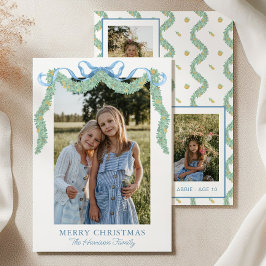 Cartão De Festividades Fruta de Arco Azul de Aquarela Foto de Natal Garla