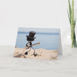 Cartão De Festividades Fubby rock gitarist met hoed op het strand.