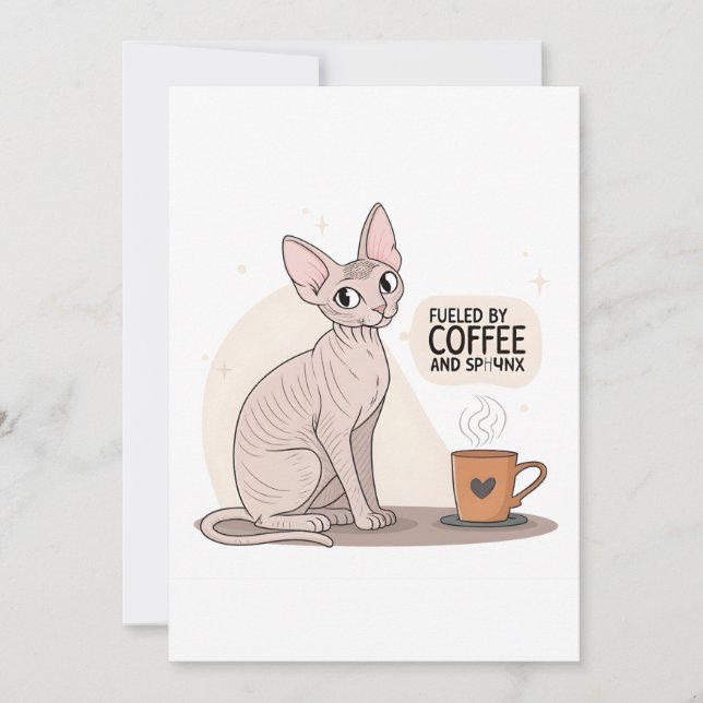 Cartão De Festividades Fueled by Coffee and Sphynx Cat Illustration (Frente)