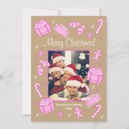 Cartão De Festividades Fun & Festive Pink Doodle Holiday Card
