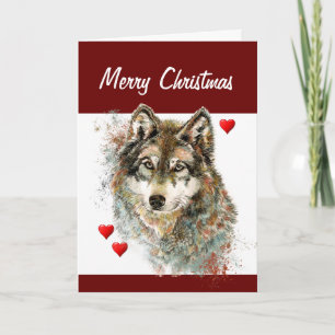 Cartão De Festividades Fun Silly Watercolor Wolf Christmas Humor