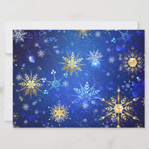 Cartão De Festividades Fundo Azul de NATAL com Flocos de Neve Dourados