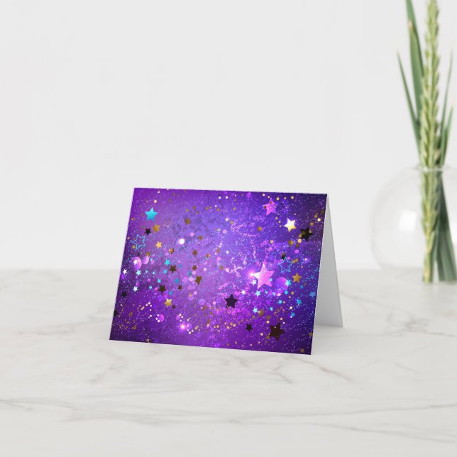 Cartão De Festividades Fundo de folhas roxas com estrelas (Frente)