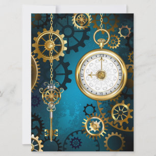Cartão De Festividades Fundo de turquesa Steampun com engrenagens