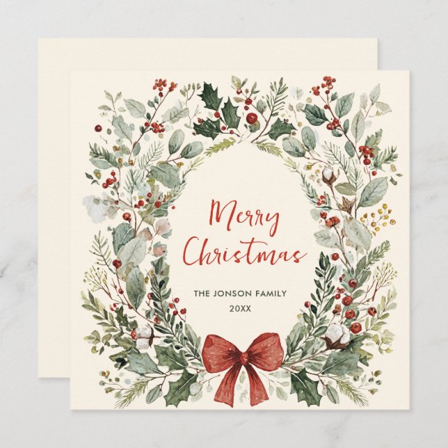 Cartão De Festividades Funky Country Retro Boho Christmas Wreath (Frente/Verso)