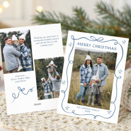 Cartão De Festividades Funky Dusty Blue Christmas Bow Ribbon 3 Photo