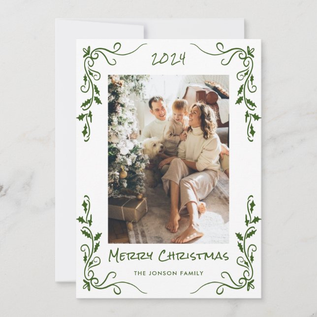 Cartão De Festividades Funky Hand Drawn Foto De Natal (Frente)