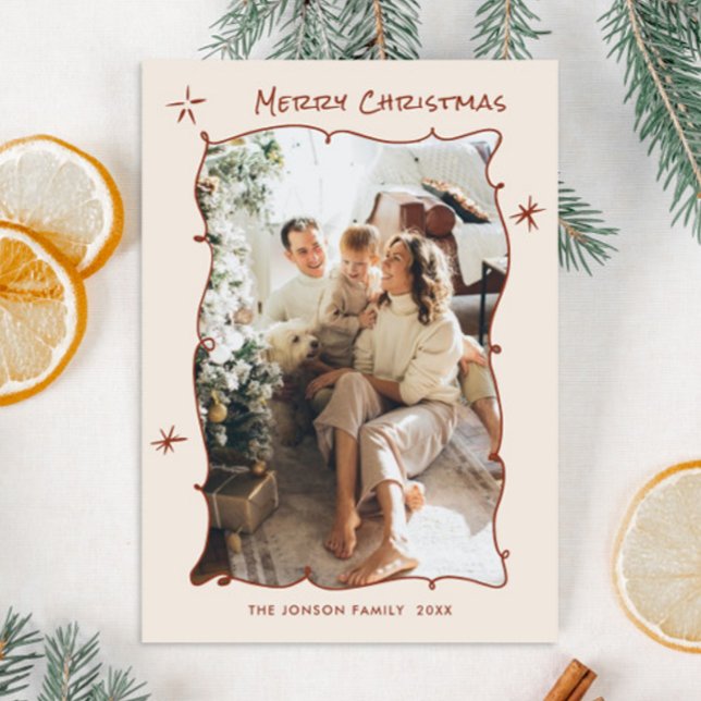 Cartão De Festividades Funky Hand Drawn Foto De Natal (Criador carregado)