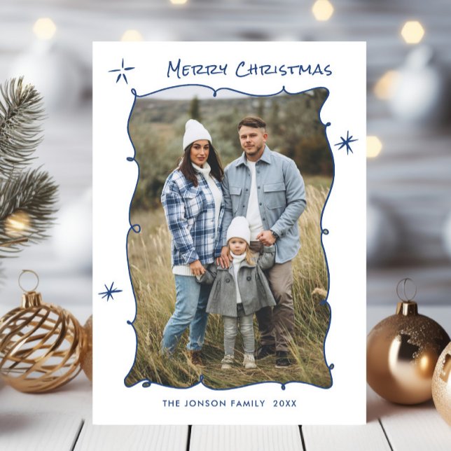 Cartão De Festividades Funky Hand Drawn Foto De Natal (Criador carregado)