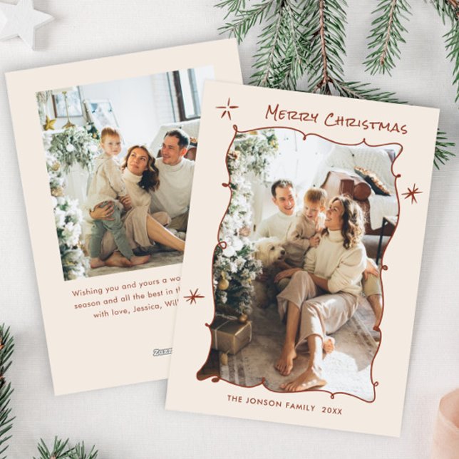 Cartão De Festividades Funky Hand Drawn Scribble Retro Natal 2 Foto (Criador carregado)