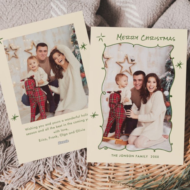 Cartão De Festividades Funky Hand Drawn Scribble Retro Natal 2 Foto (Criador carregado)