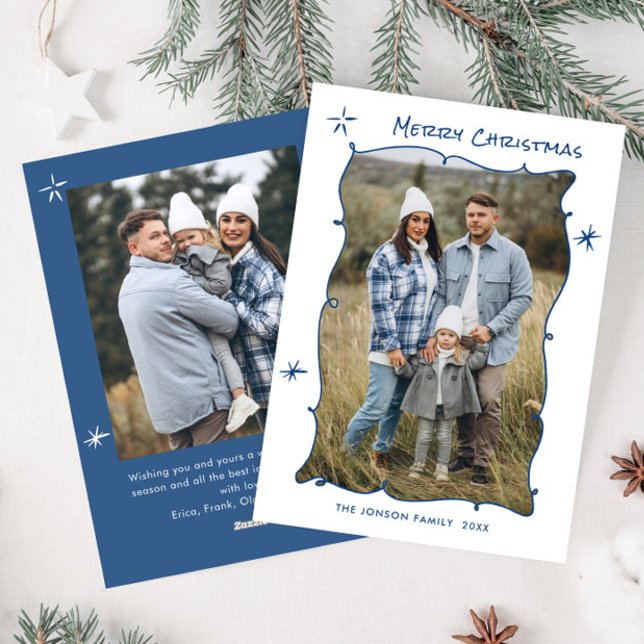 Cartão De Festividades Funky Hand Drawn Scribble Retro Natal 2 Foto (Criador carregado)