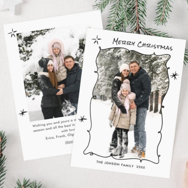 Cartão De Festividades Funky Hand Drawn Scribble Retro Natal 2 Foto (Criador carregado)